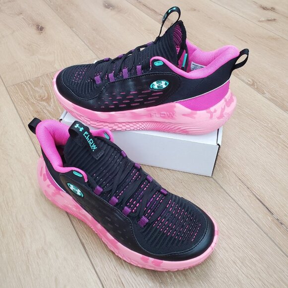 Under Armour Size 9 Flow Breakthru 5 Womens Sneakers Black Pink 3028826-001 NEW - Picture 1 of 8